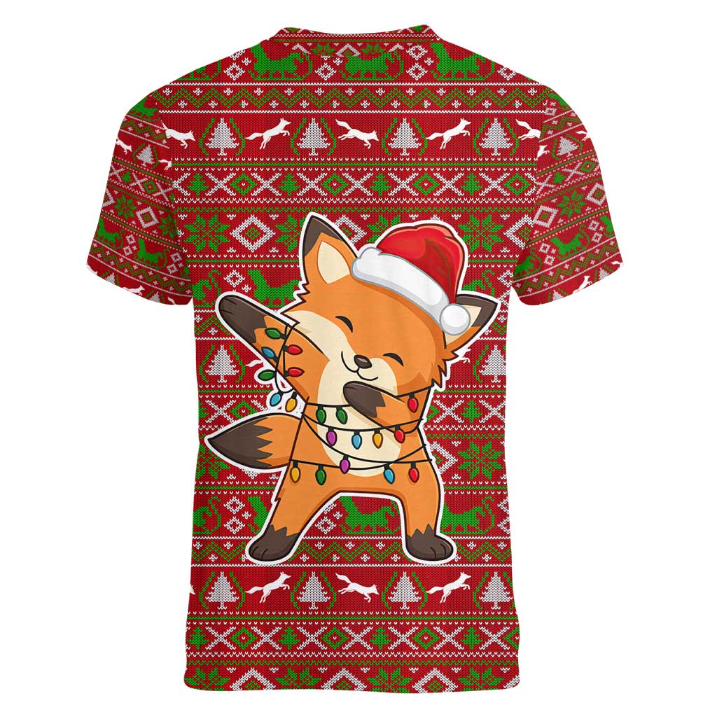 Oh For Fox Sake Christmas Women V-Neck T-Shirt Xmas Holiday Patterns - Wonder Print Shop