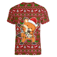 Oh For Fox Sake Christmas Women V-Neck T-Shirt Xmas Holiday Patterns - Wonder Print Shop