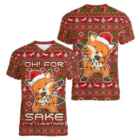 Oh For Fox Sake Christmas Women V-Neck T-Shirt Xmas Holiday Patterns - Wonder Print Shop