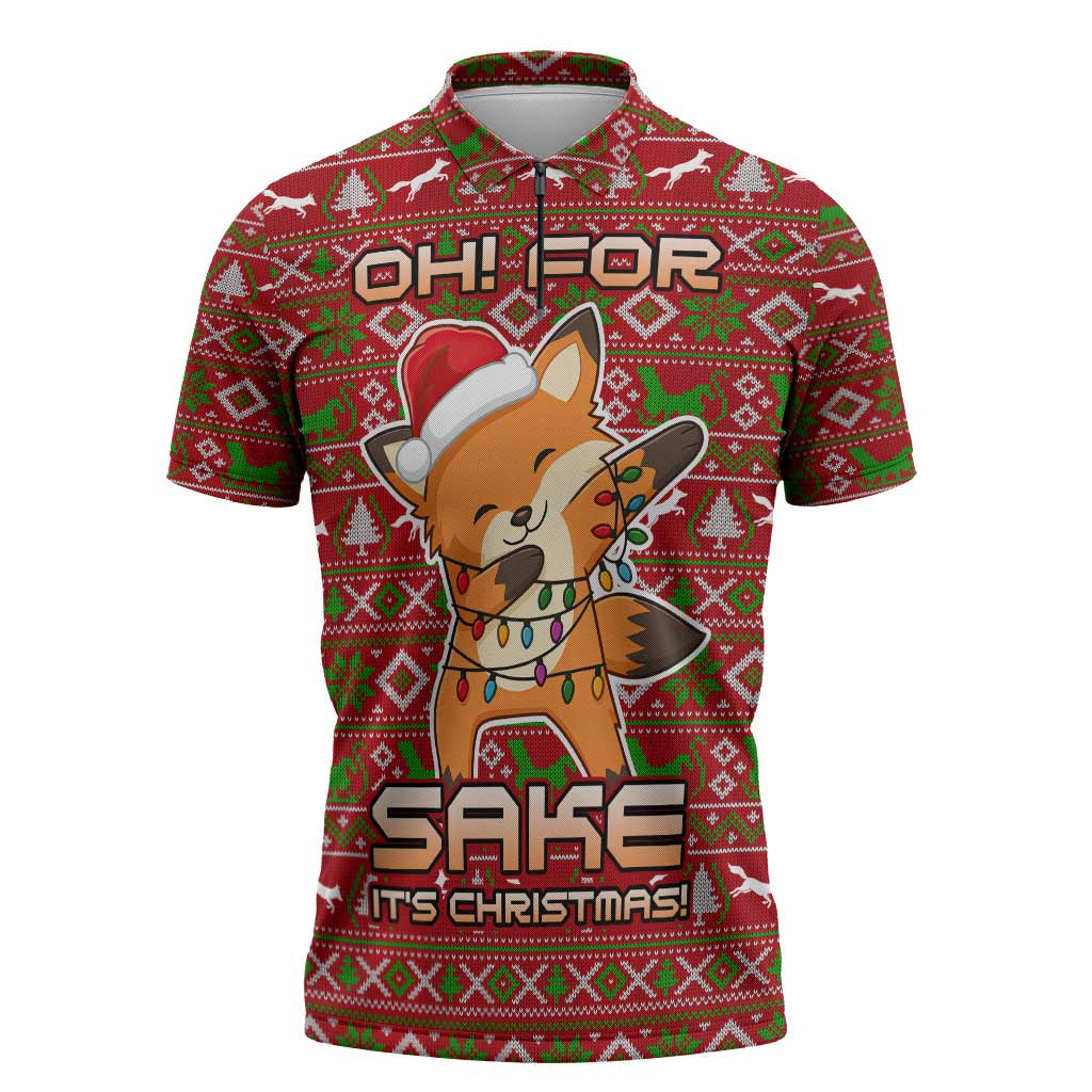 Oh For Fox Sake Christmas Zipper Polo Shirt Xmas Holiday Patterns - Wonder Print Shop