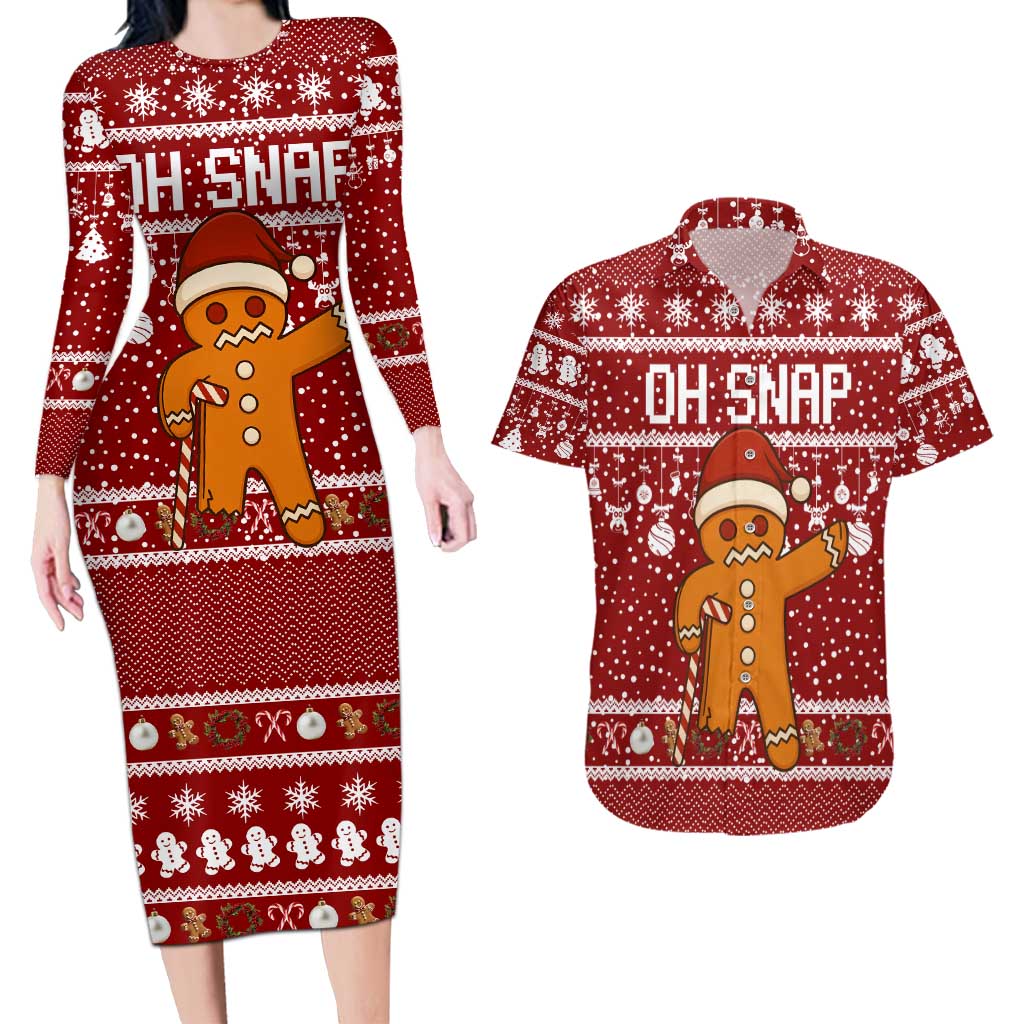 Oh Snap Christmas Couples Matching Long Sleeve Bodycon Dress and Hawaiian Shirt Xmas Holiday Patterns - Wonder Print Shop