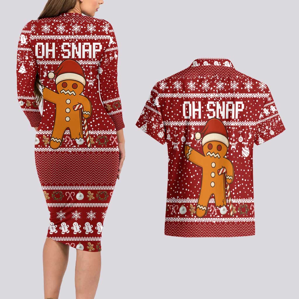 Oh Snap Christmas Couples Matching Long Sleeve Bodycon Dress and Hawaiian Shirt Xmas Holiday Patterns - Wonder Print Shop