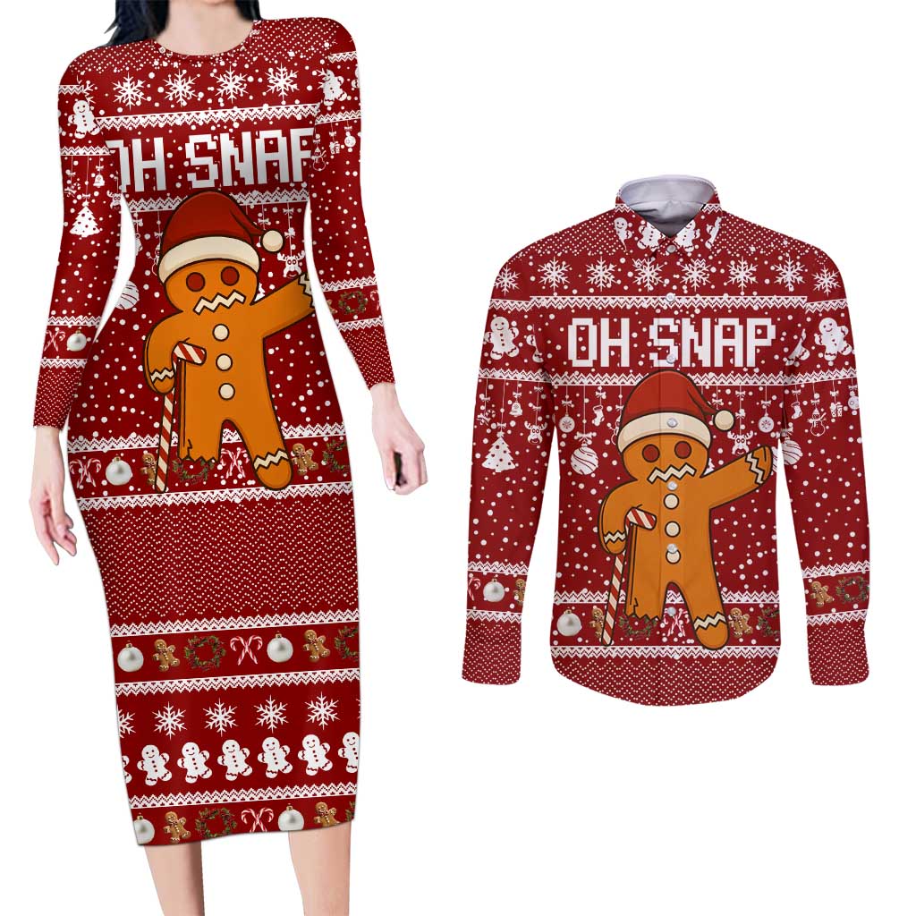 Oh Snap Christmas Couples Matching Long Sleeve Bodycon Dress and Long Sleeve Button Shirt Xmas Holiday Patterns - Wonder Print Shop