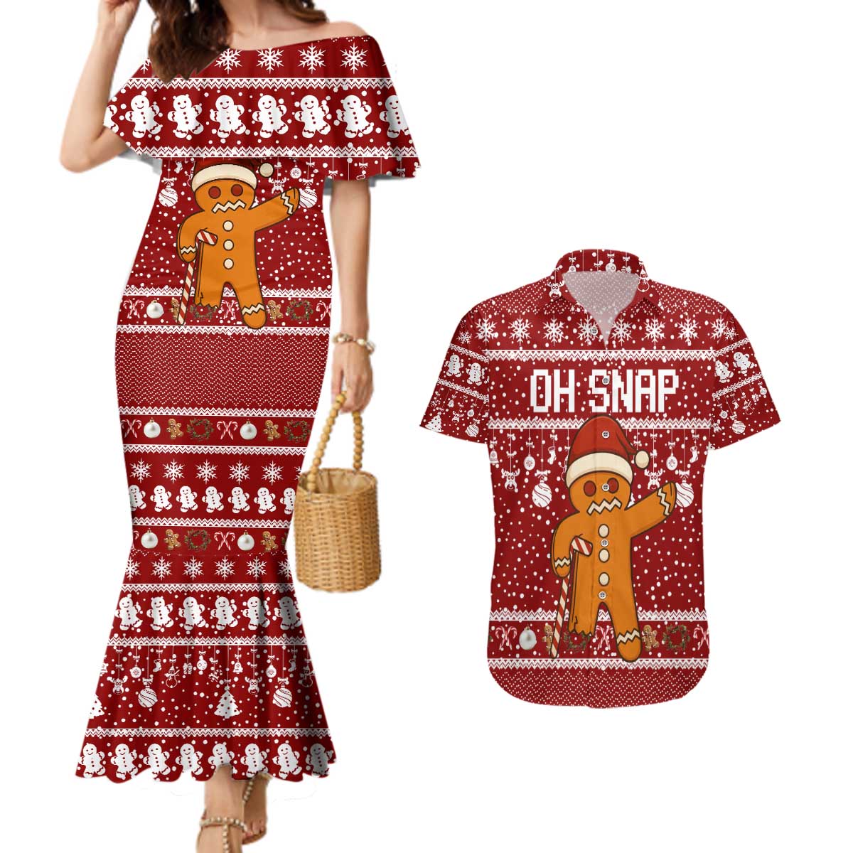 Oh Snap Christmas Couples Matching Mermaid Dress and Hawaiian Shirt Xmas Holiday Patterns - Wonder Print Shop