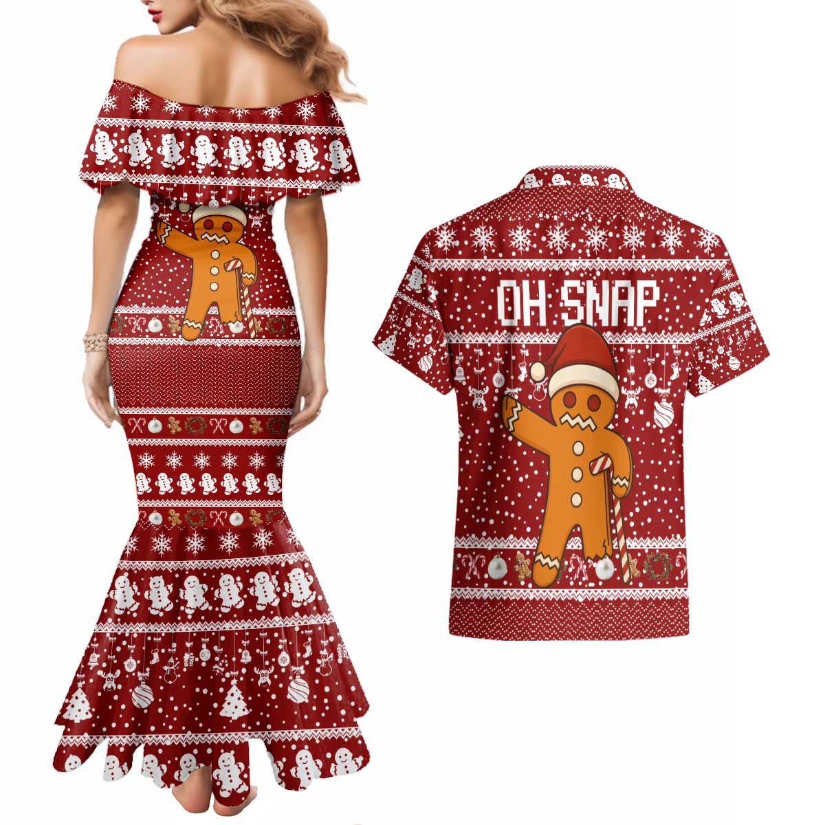 Oh Snap Christmas Couples Matching Mermaid Dress and Hawaiian Shirt Xmas Holiday Patterns - Wonder Print Shop