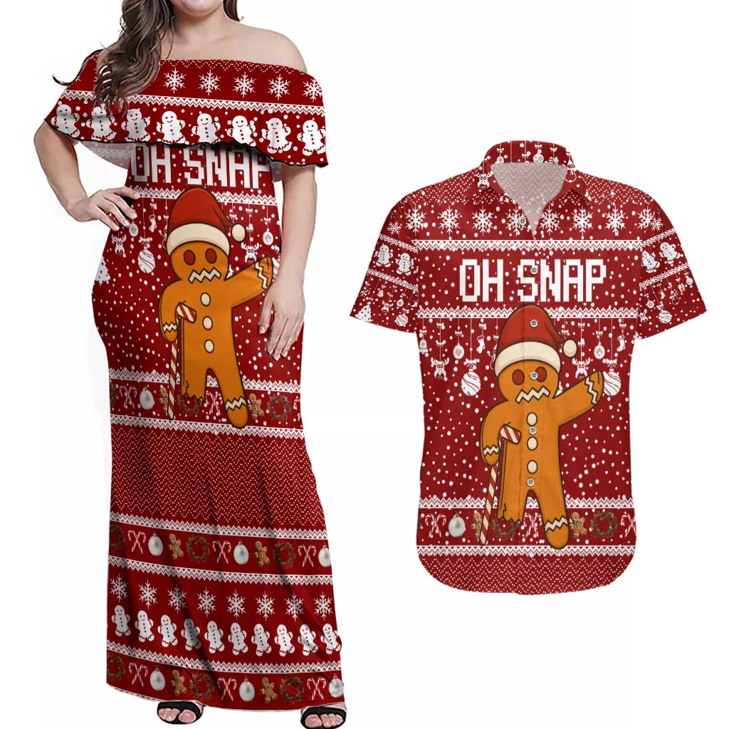 Oh Snap Christmas Couples Matching Off Shoulder Maxi Dress and Hawaiian Shirt Xmas Holiday Patterns - Wonder Print Shop