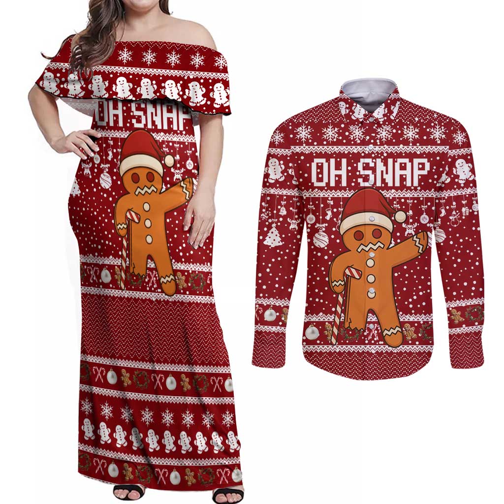 Oh Snap Christmas Couples Matching Off Shoulder Maxi Dress and Long Sleeve Button Shirt Xmas Holiday Patterns - Wonder Print Shop