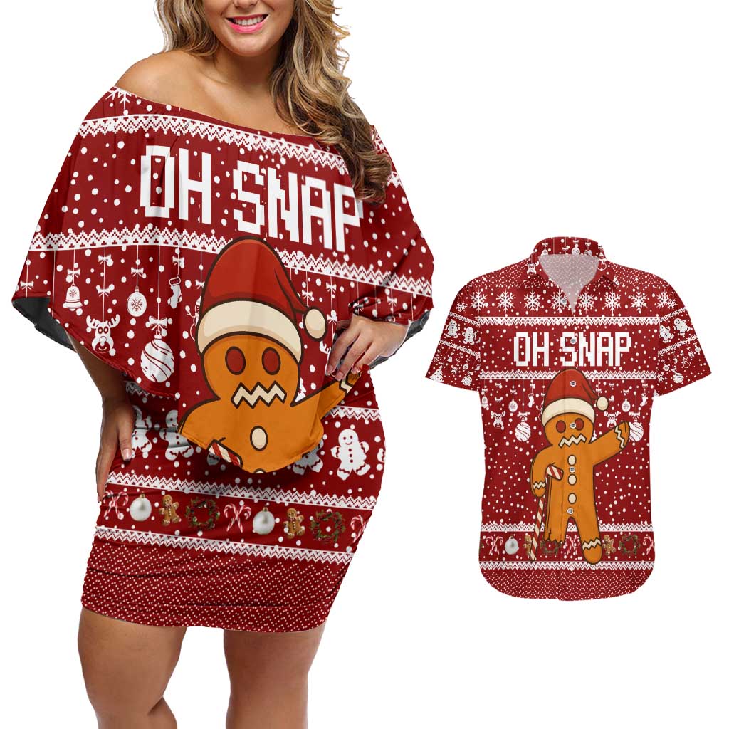 Oh Snap Christmas Couples Matching Off Shoulder Short Dress and Hawaiian Shirt Xmas Holiday Patterns - Wonder Print Shop