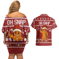 Oh Snap Christmas Couples Matching Off Shoulder Short Dress and Hawaiian Shirt Xmas Holiday Patterns - Wonder Print Shop