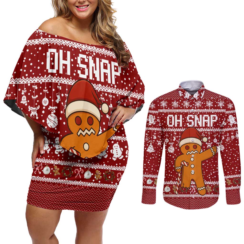 Oh Snap Christmas Couples Matching Off Shoulder Short Dress and Long Sleeve Button Shirt Xmas Holiday Patterns - Wonder Print Shop