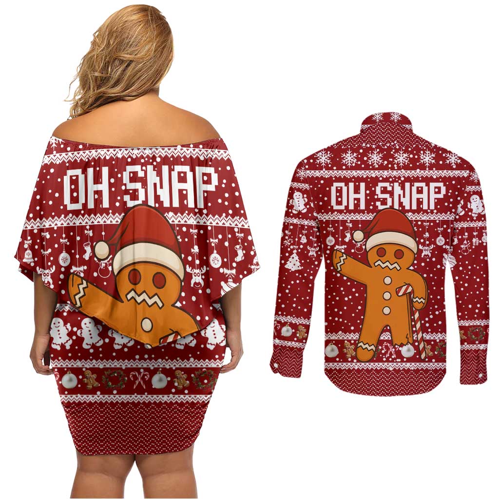 Oh Snap Christmas Couples Matching Off Shoulder Short Dress and Long Sleeve Button Shirt Xmas Holiday Patterns - Wonder Print Shop