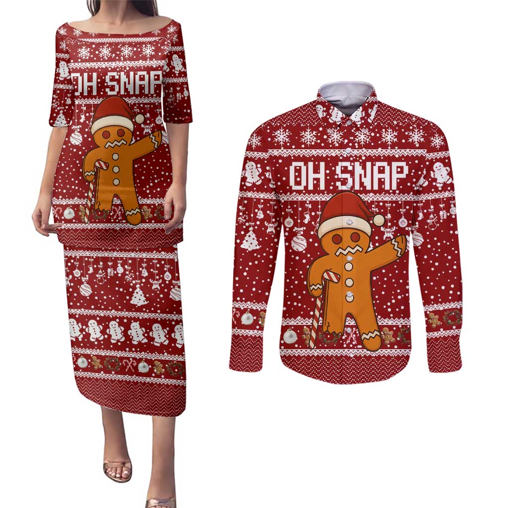 Oh Snap Christmas Couples Matching Puletasi and Long Sleeve Button Shirt Xmas Holiday Patterns - Wonder Print Shop
