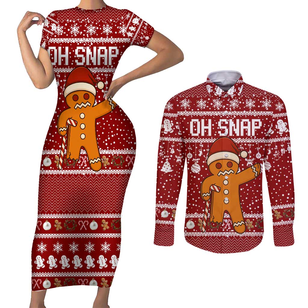 Oh Snap Christmas Couples Matching Short Sleeve Bodycon Dress and Long Sleeve Button Shirt Xmas Holiday Patterns - Wonder Print Shop
