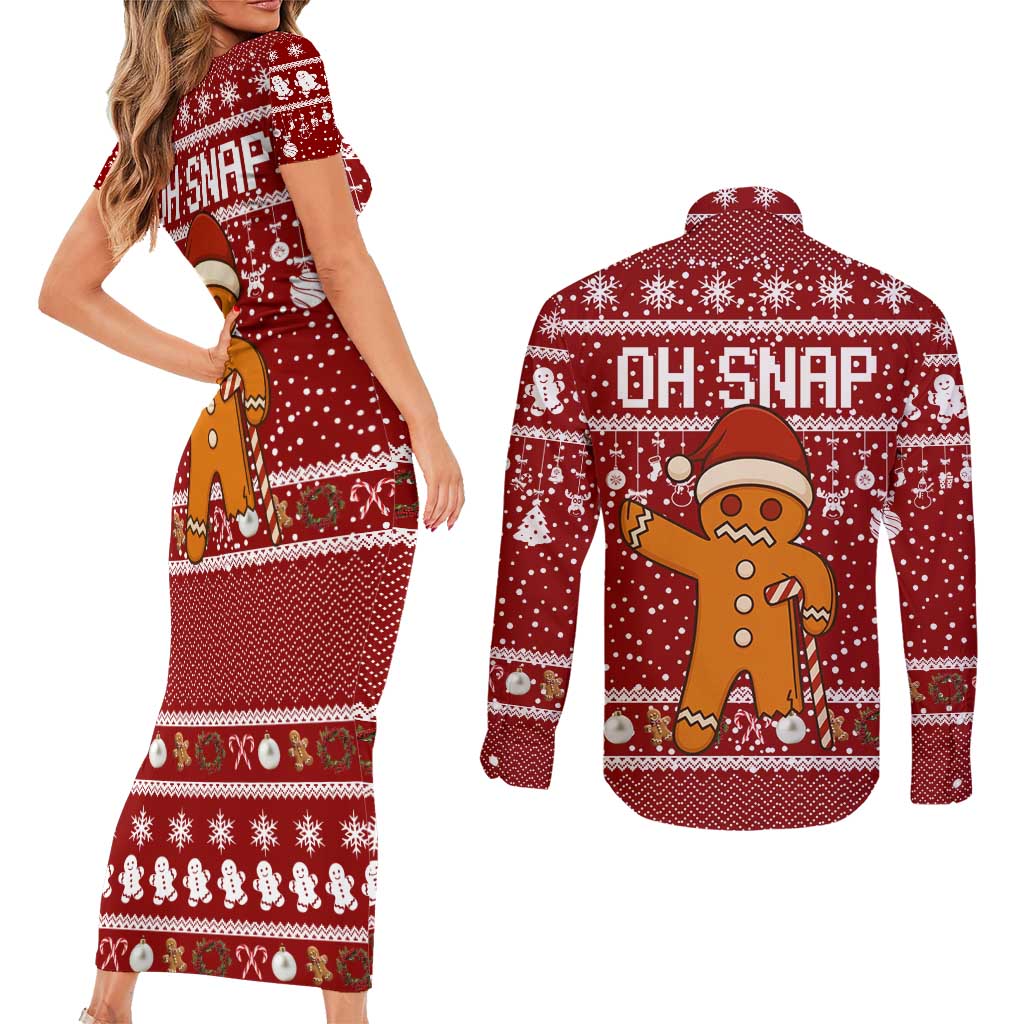 Oh Snap Christmas Couples Matching Short Sleeve Bodycon Dress and Long Sleeve Button Shirt Xmas Holiday Patterns - Wonder Print Shop