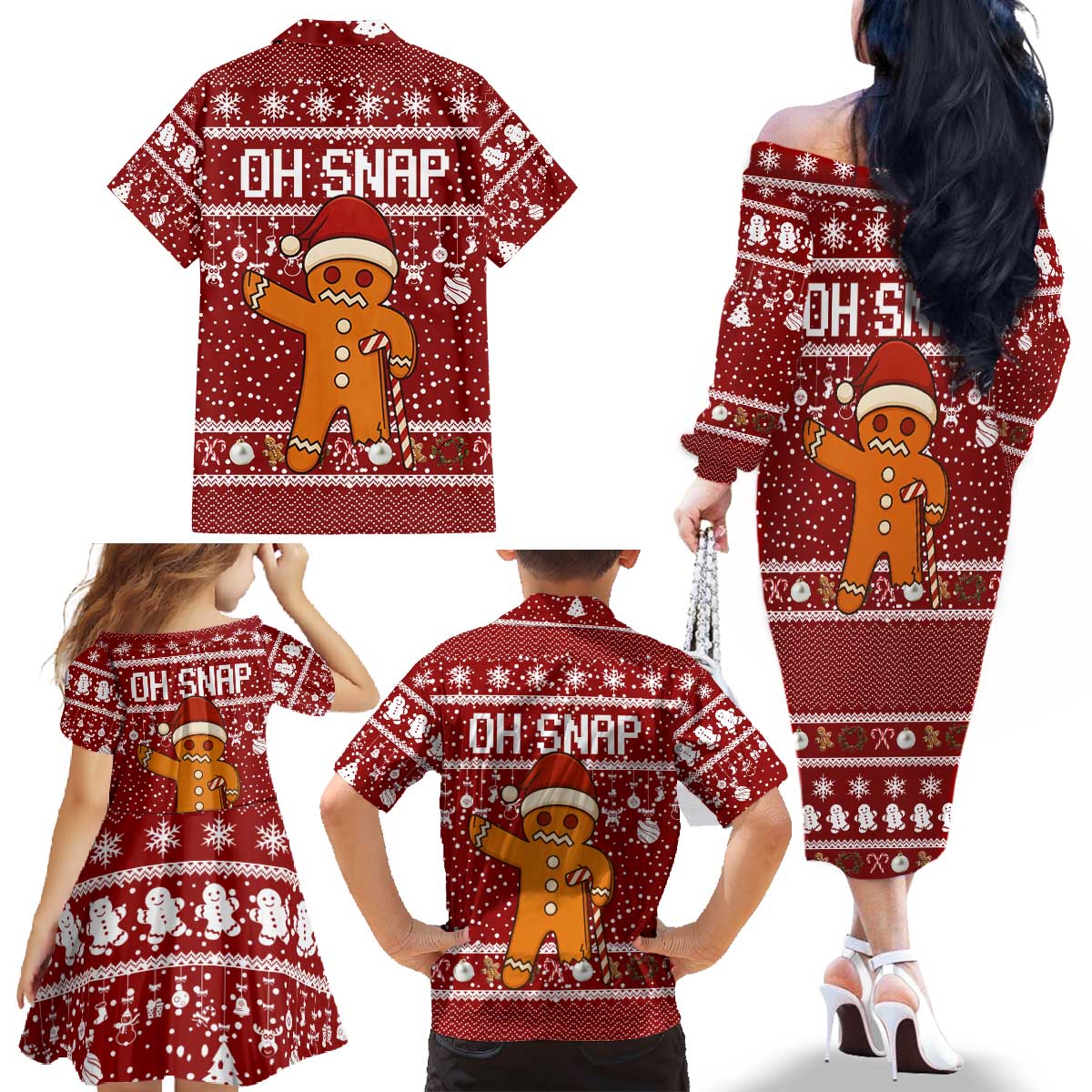 Oh Snap Christmas Family Matching Off The Shoulder Long Sleeve Dress and Hawaiian Shirt Xmas Holiday Patterns - Wonder Print Shop