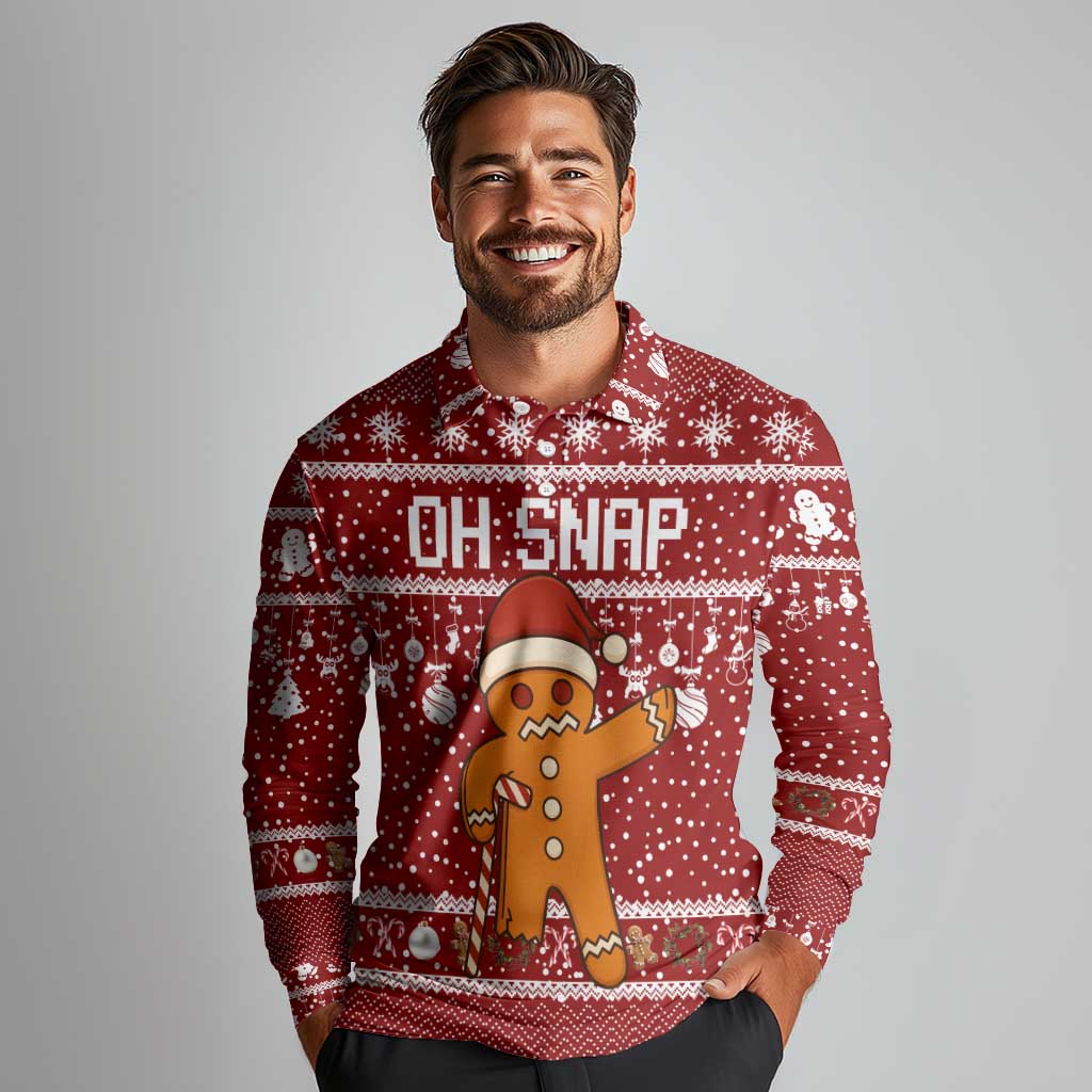 Oh Snap Christmas Long Sleeve Polo Shirt Xmas Holiday Patterns - Wonder Print Shop