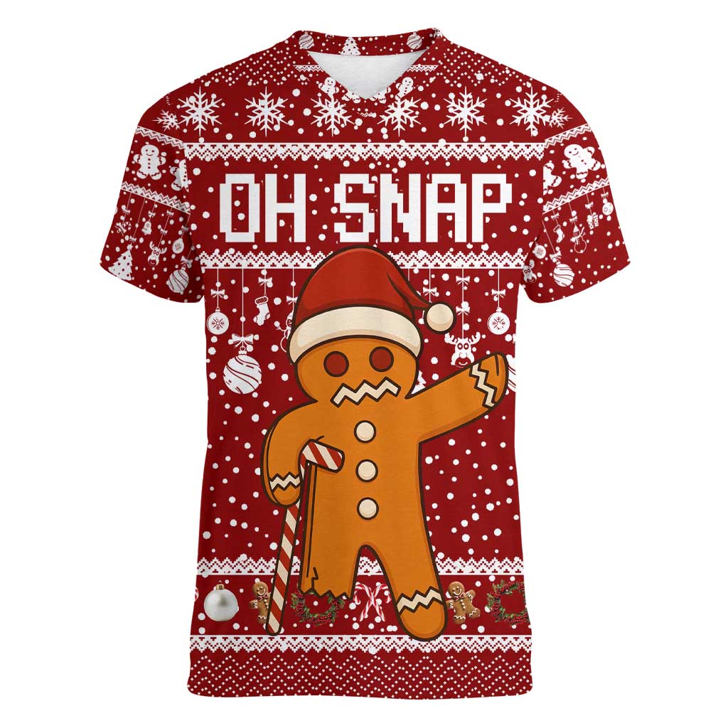 Oh Snap Christmas Women V-Neck T-Shirt Xmas Holiday Patterns - Wonder Print Shop
