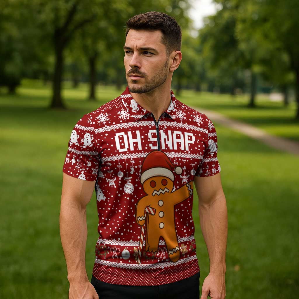Oh Snap Christmas Zipper Polo Shirt Xmas Holiday Patterns - Wonder Print Shop
