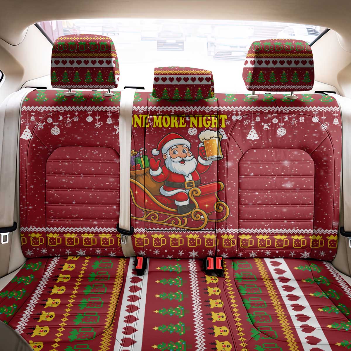 One More Night Santa Beer Christmas Back Car Seat Cover Xmas Holiday Patterns - Wonder Print Shop