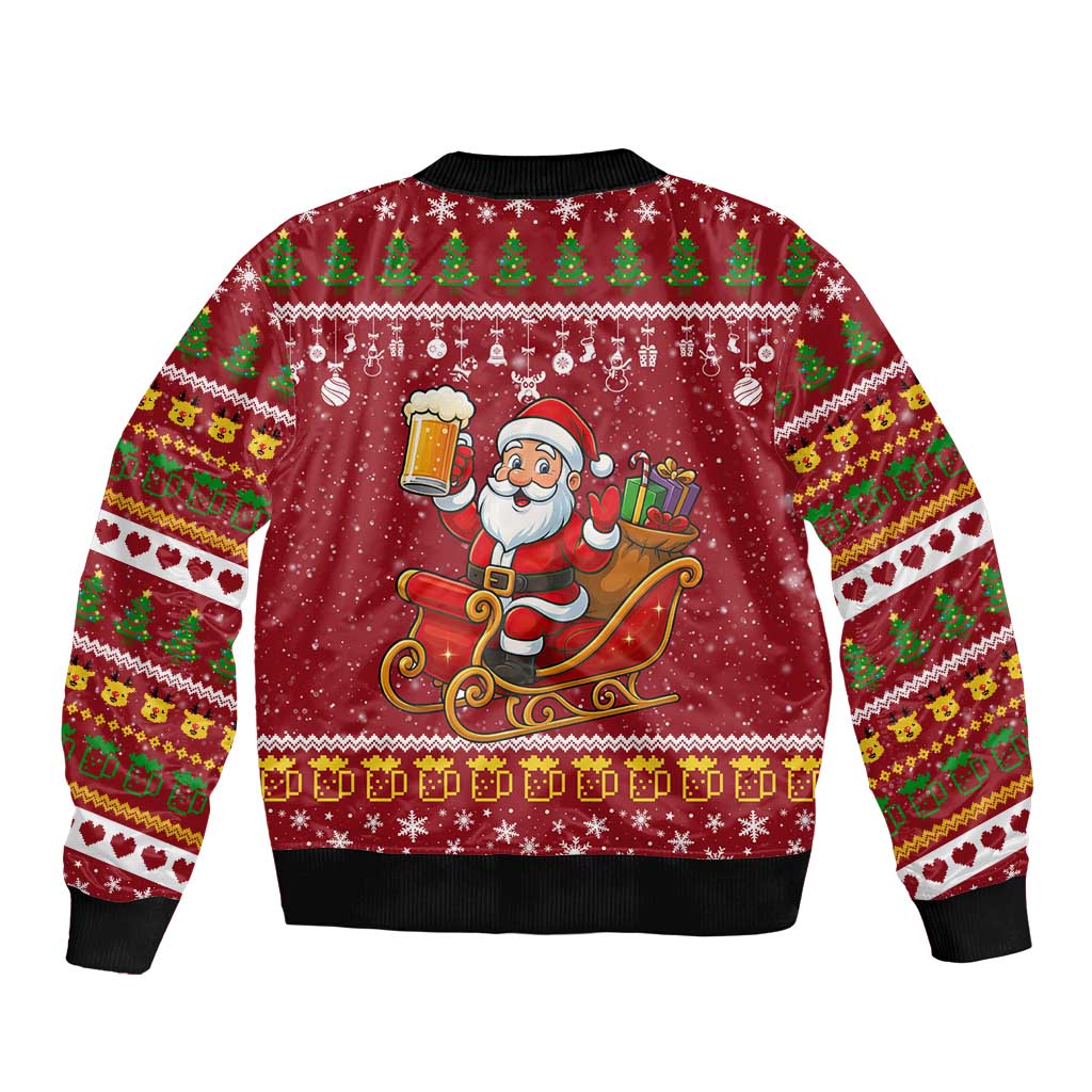 One More Night Santa Beer Christmas Bomber Jacket Xmas Holiday Patterns - Wonder Print Shop