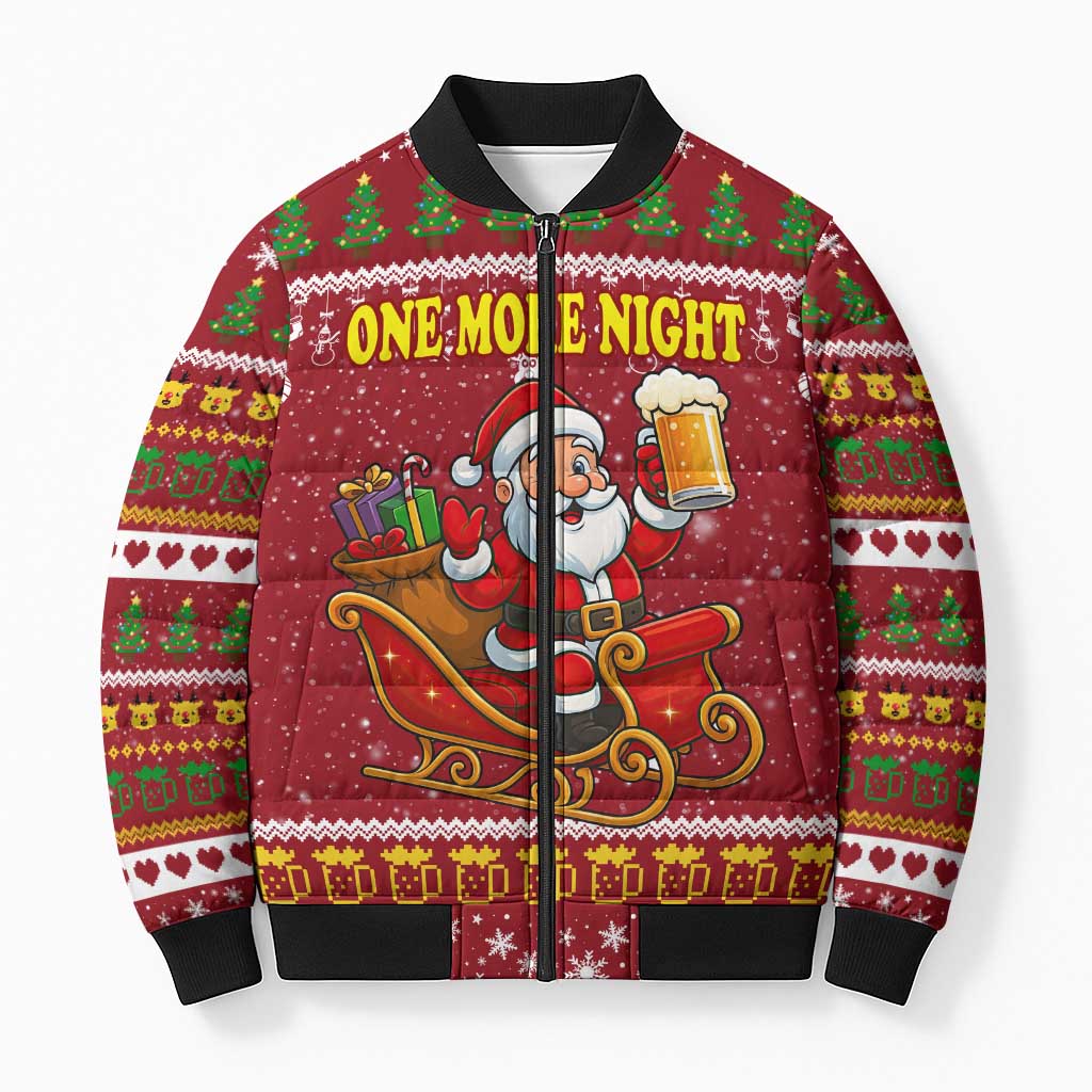 One More Night Santa Beer Christmas Bomber Puffer Jacket Xmas Holiday Patterns - Wonder Print Shop