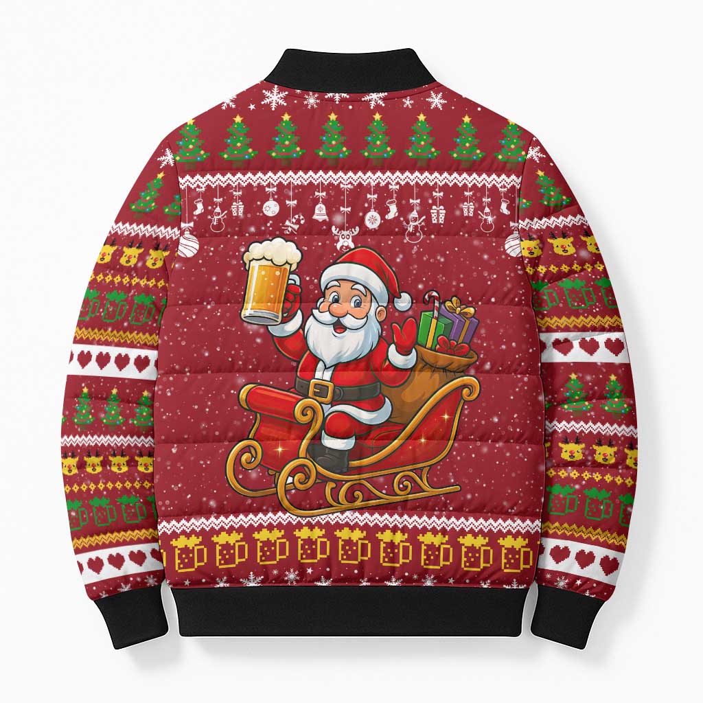 One More Night Santa Beer Christmas Bomber Puffer Jacket Xmas Holiday Patterns - Wonder Print Shop