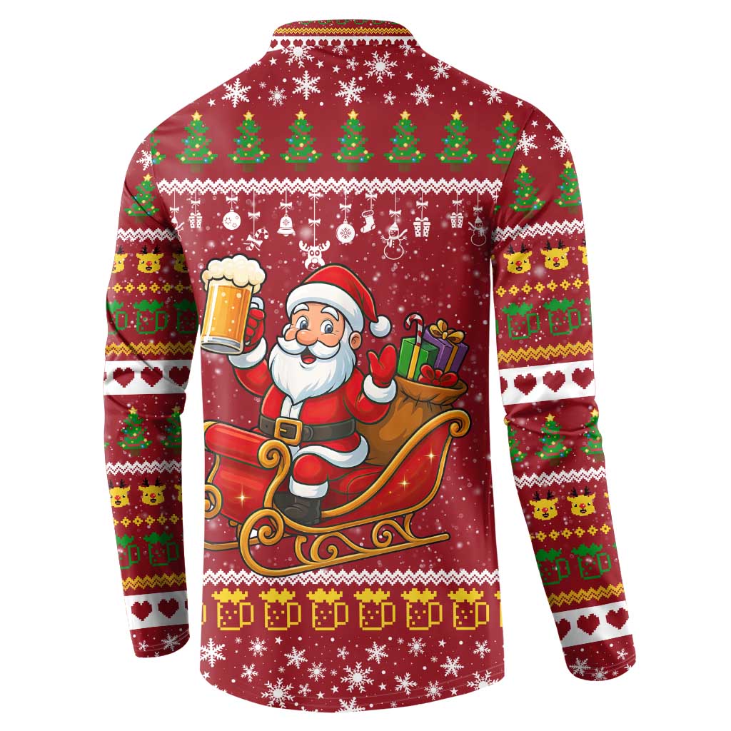 One More Night Santa Beer Christmas Button Sweatshirt Xmas Holiday Patterns - Wonder Print Shop
