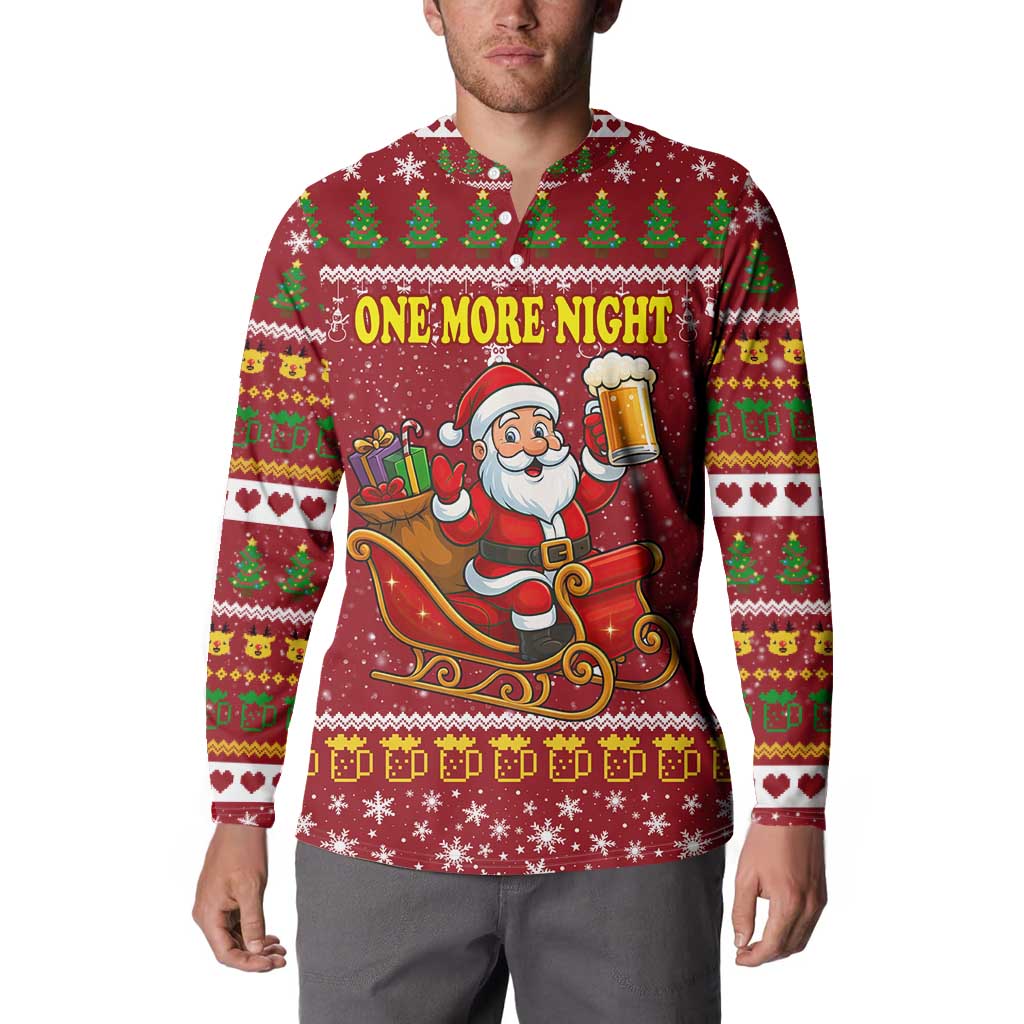 One More Night Santa Beer Christmas Button Sweatshirt Xmas Holiday Patterns - Wonder Print Shop