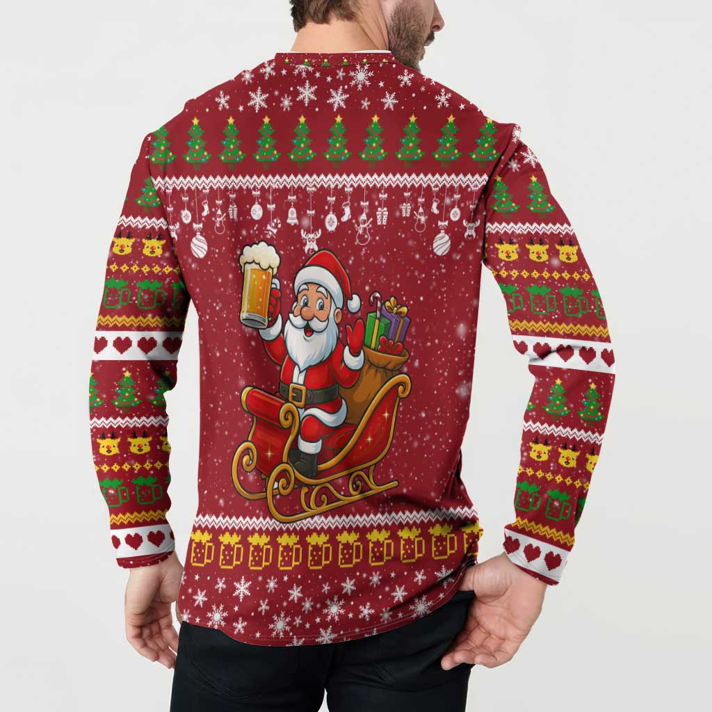 One More Night Santa Beer Christmas Button Sweatshirt Xmas Holiday Patterns - Wonder Print Shop