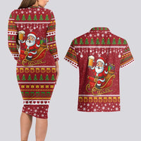 One More Night Santa Beer Christmas Couples Matching Long Sleeve Bodycon Dress and Hawaiian Shirt Xmas Holiday Patterns - Wonder Print Shop
