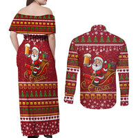 One More Night Santa Beer Christmas Couples Matching Off Shoulder Maxi Dress and Long Sleeve Button Shirt Xmas Holiday Patterns - Wonder Print Shop