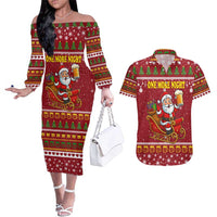 One More Night Santa Beer Christmas Couples Matching Off The Shoulder Long Sleeve Dress and Hawaiian Shirt Xmas Holiday Patterns - Wonder Print Shop
