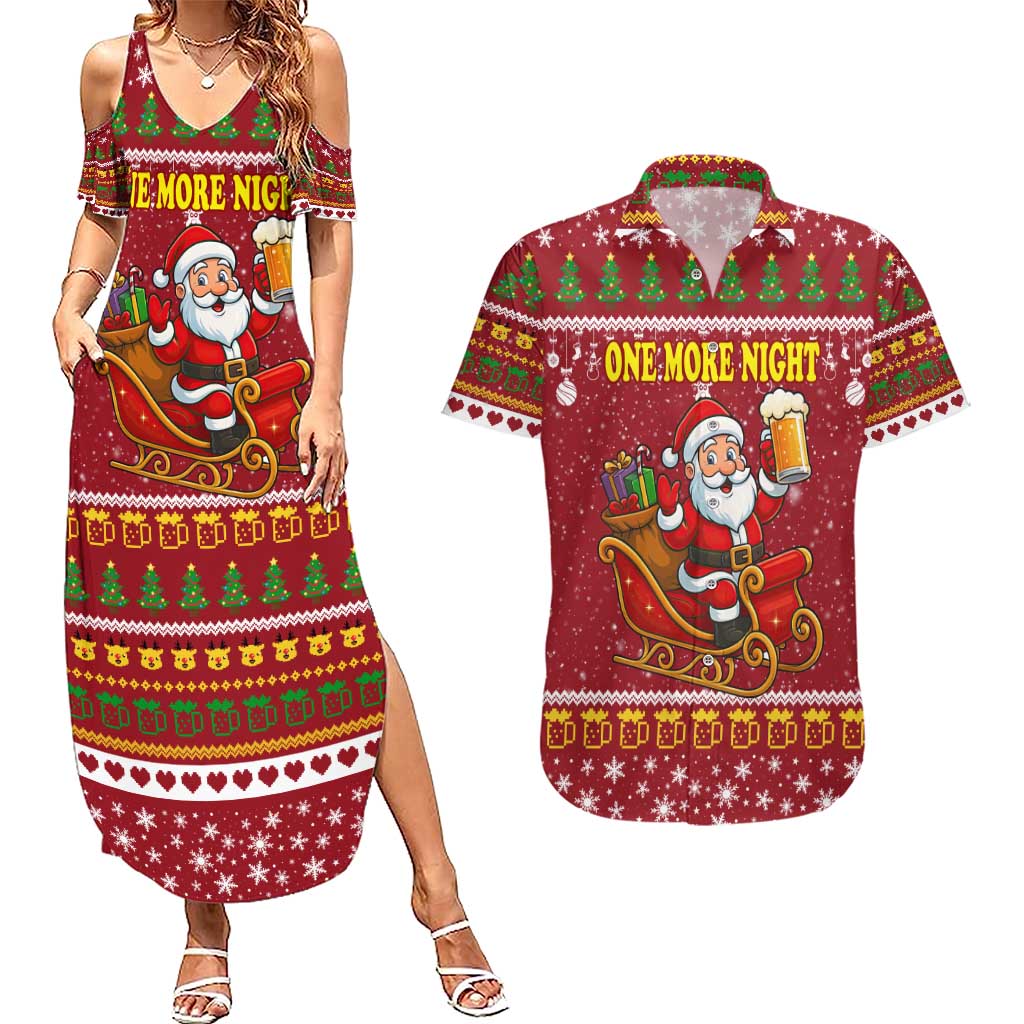 One More Night Santa Beer Christmas Couples Matching Summer Maxi Dress and Hawaiian Shirt Xmas Holiday Patterns - Wonder Print Shop