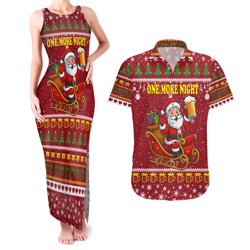 One More Night Santa Beer Christmas Couples Matching Tank Maxi Dress and Hawaiian Shirt Xmas Holiday Patterns - Wonder Print Shop