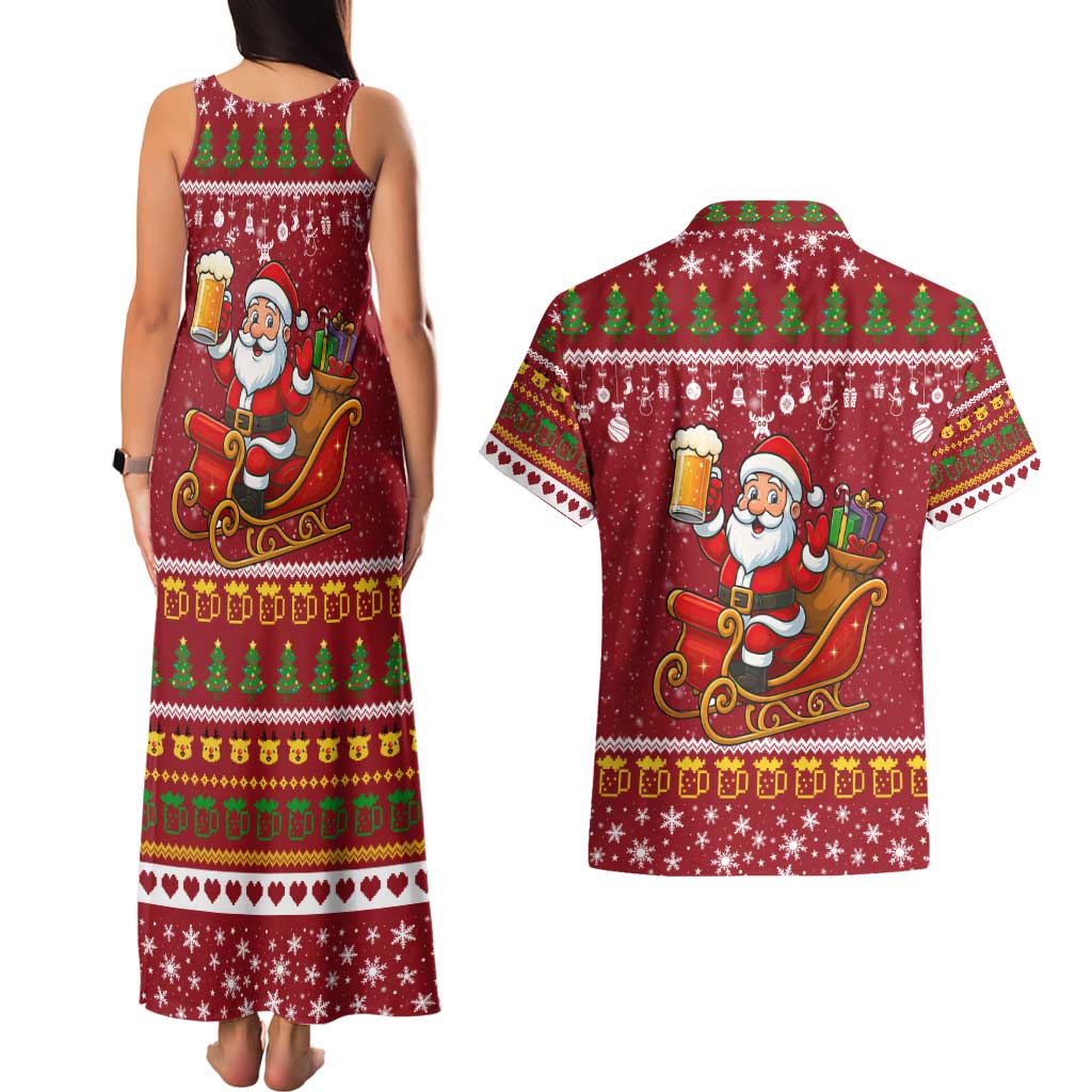 One More Night Santa Beer Christmas Couples Matching Tank Maxi Dress and Hawaiian Shirt Xmas Holiday Patterns - Wonder Print Shop
