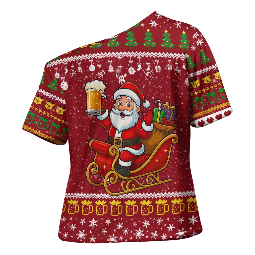 One More Night Santa Beer Christmas Cross Shoulder Shirt Xmas Holiday Patterns - Wonder Print Shop