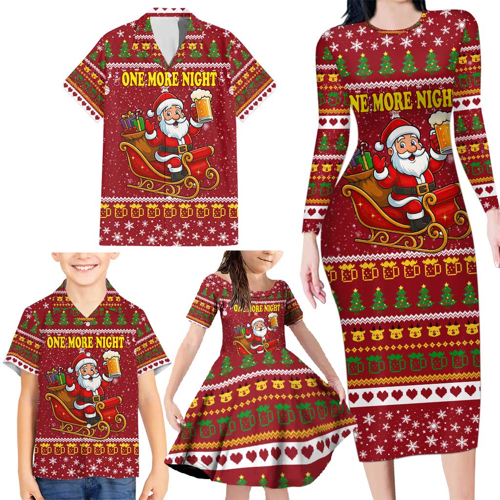 One More Night Santa Beer Christmas Family Matching Long Sleeve Bodycon Dress and Hawaiian Shirt Xmas Holiday Patterns - Wonder Print Shop