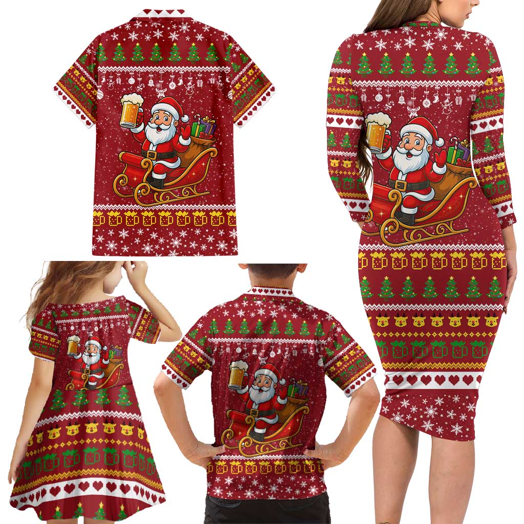 One More Night Santa Beer Christmas Family Matching Long Sleeve Bodycon Dress and Hawaiian Shirt Xmas Holiday Patterns - Wonder Print Shop