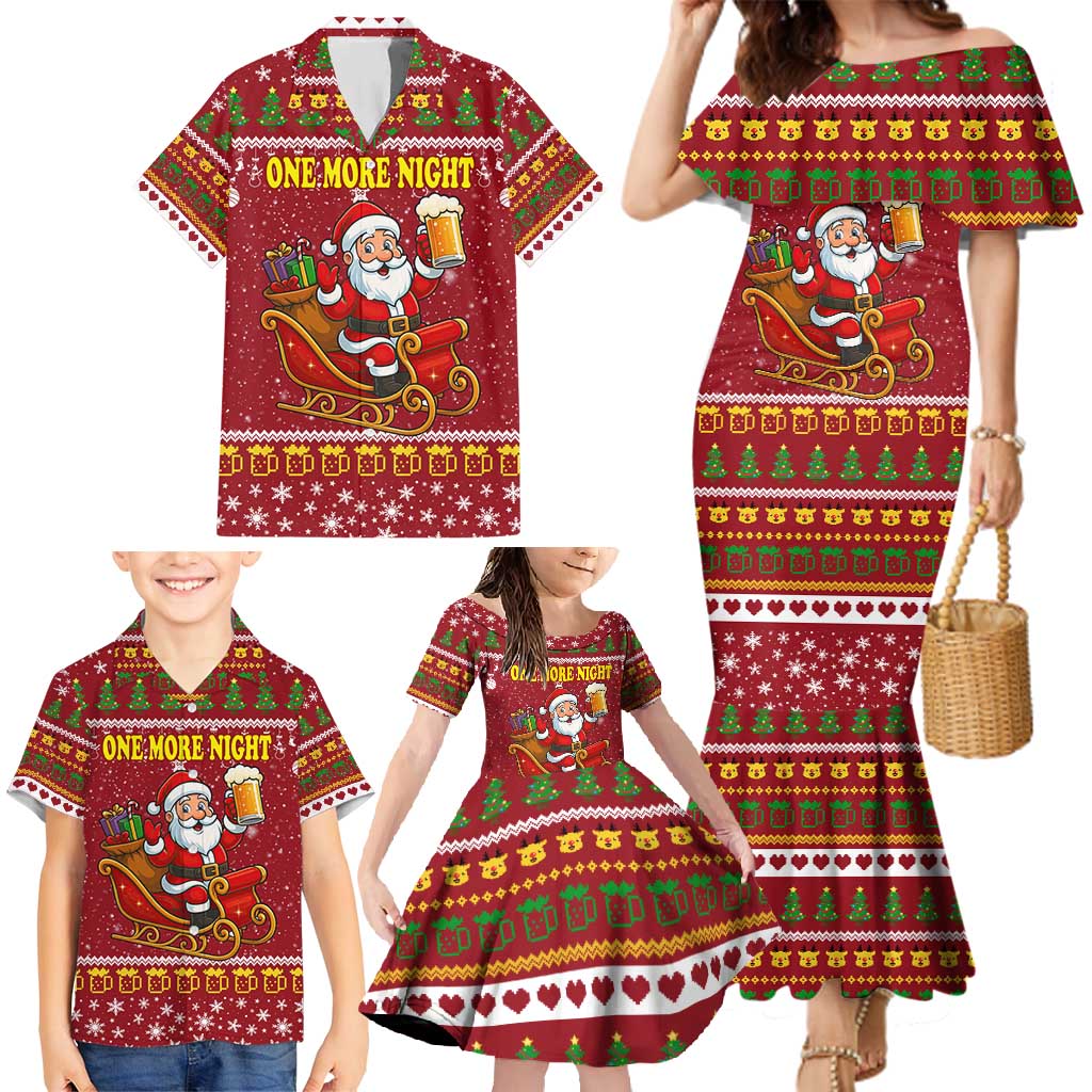 One More Night Santa Beer Christmas Family Matching Mermaid Dress and Hawaiian Shirt Xmas Holiday Patterns - Wonder Print Shop