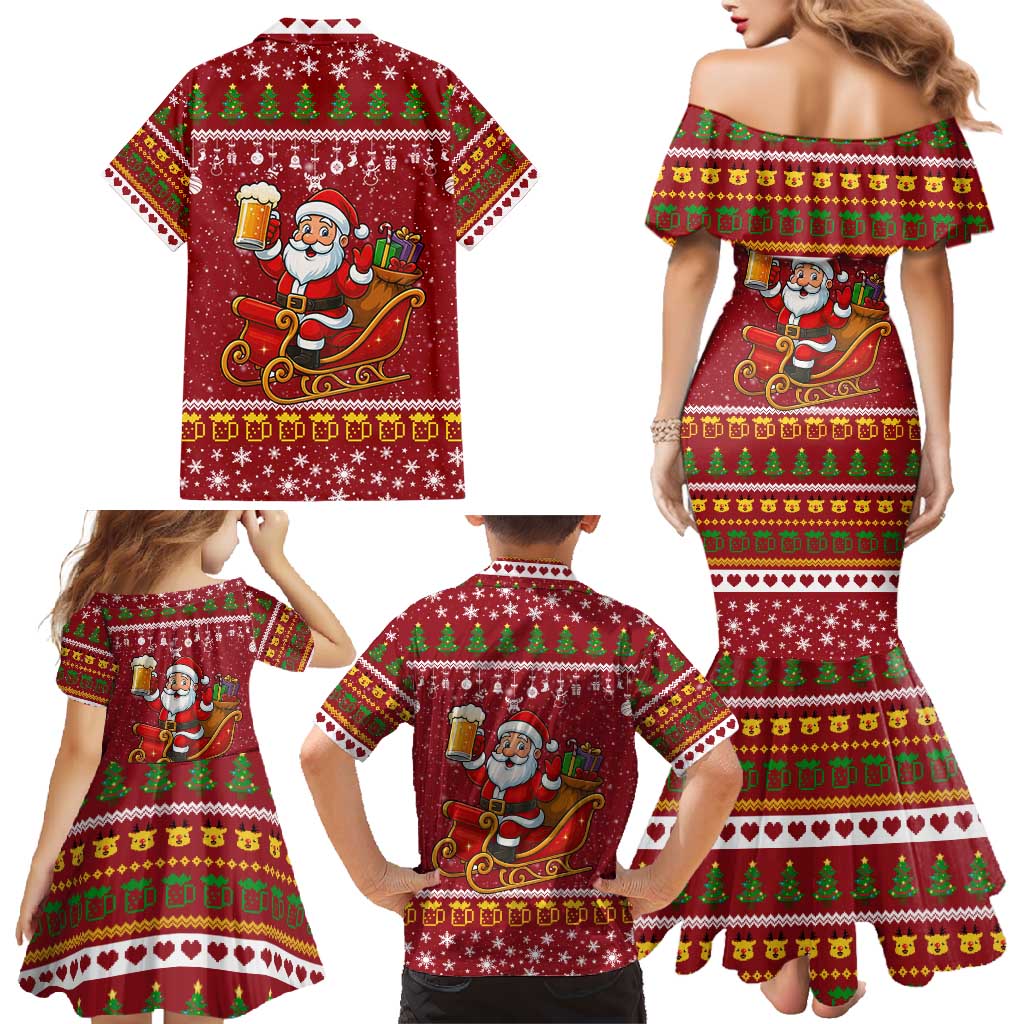 One More Night Santa Beer Christmas Family Matching Mermaid Dress and Hawaiian Shirt Xmas Holiday Patterns - Wonder Print Shop
