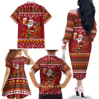 One More Night Santa Beer Christmas Family Matching Off The Shoulder Long Sleeve Dress and Hawaiian Shirt Xmas Holiday Patterns - Wonder Print Shop