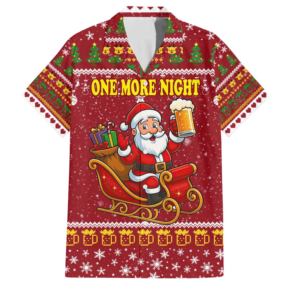 One More Night Santa Beer Christmas Family Matching Off The Shoulder Long Sleeve Dress and Hawaiian Shirt Xmas Holiday Patterns - Wonder Print Shop