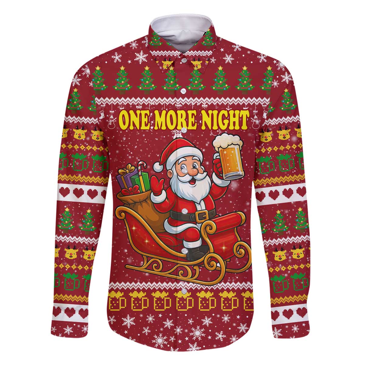 One More Night Santa Beer Christmas Family Matching Off The Shoulder Long Sleeve Dress and Hawaiian Shirt Xmas Holiday Patterns - Wonder Print Shop