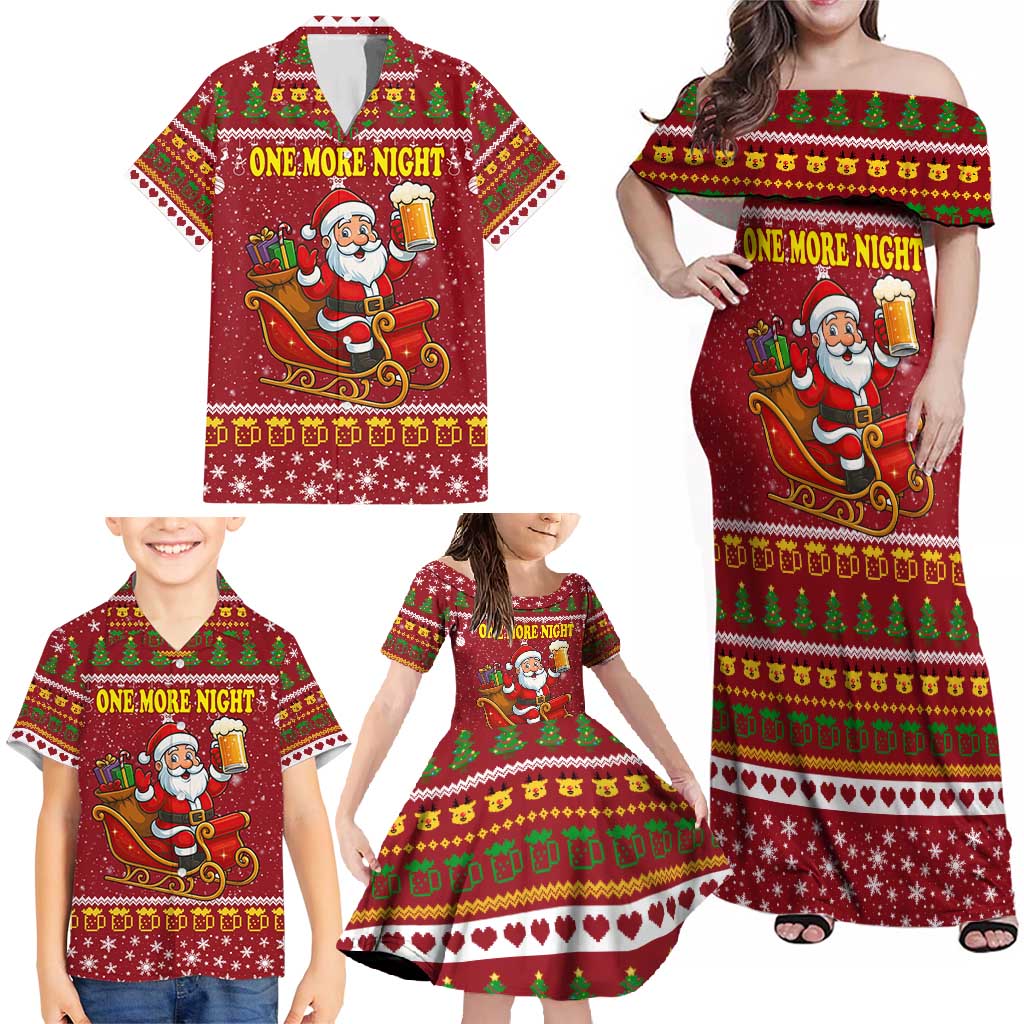 One More Night Santa Beer Christmas Family Matching Off Shoulder Maxi Dress and Hawaiian Shirt Xmas Holiday Patterns - Wonder Print Shop
