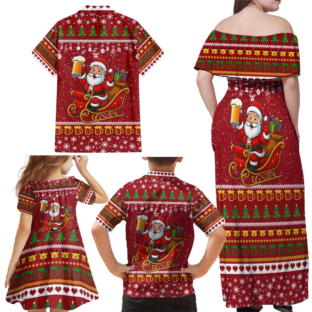 One More Night Santa Beer Christmas Family Matching Off Shoulder Maxi Dress and Hawaiian Shirt Xmas Holiday Patterns - Wonder Print Shop