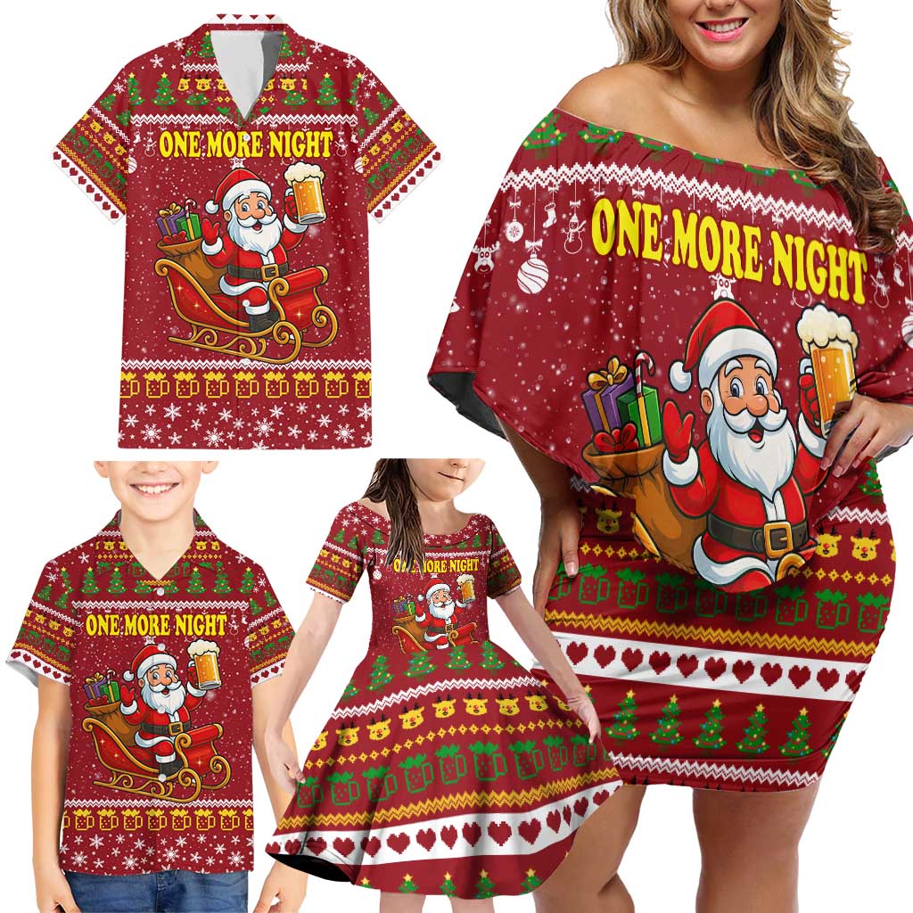 One More Night Santa Beer Christmas Family Matching Off Shoulder Short Dress and Hawaiian Shirt Xmas Holiday Patterns - Wonder Print Shop