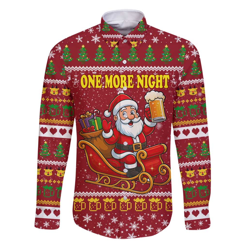 One More Night Santa Beer Christmas Family Matching Off Shoulder Short Dress and Hawaiian Shirt Xmas Holiday Patterns - Wonder Print Shop