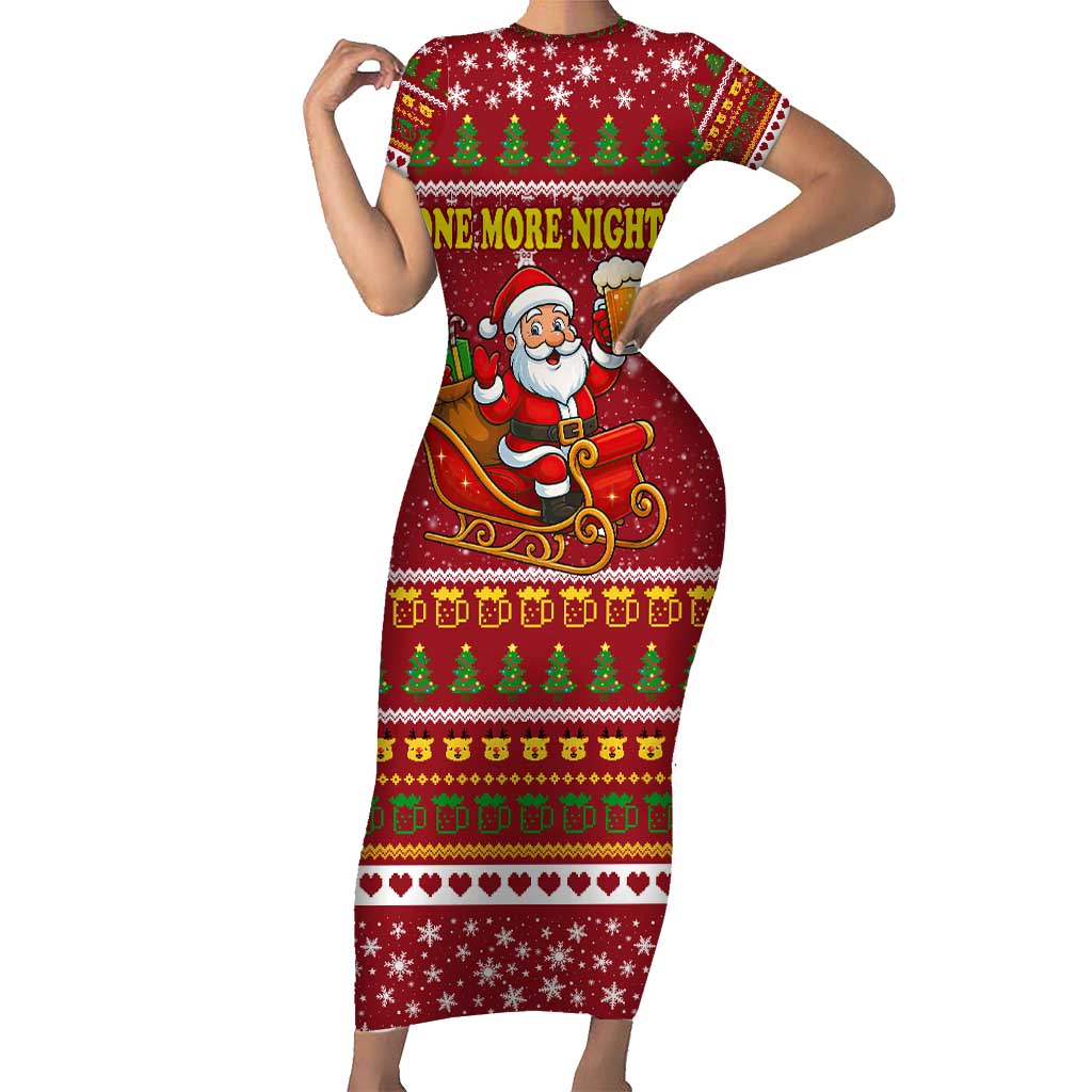 One More Night Santa Beer Christmas Family Matching Short Sleeve Bodycon Dress and Hawaiian Shirt Xmas Holiday Patterns - Wonder Print Shop