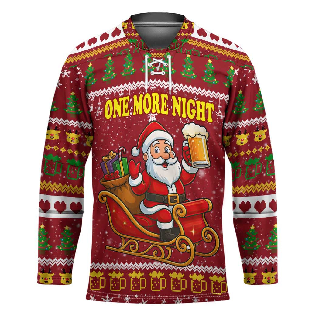 One More Night Santa Beer Christmas Hockey Jersey Xmas Holiday Patterns - Wonder Print Shop