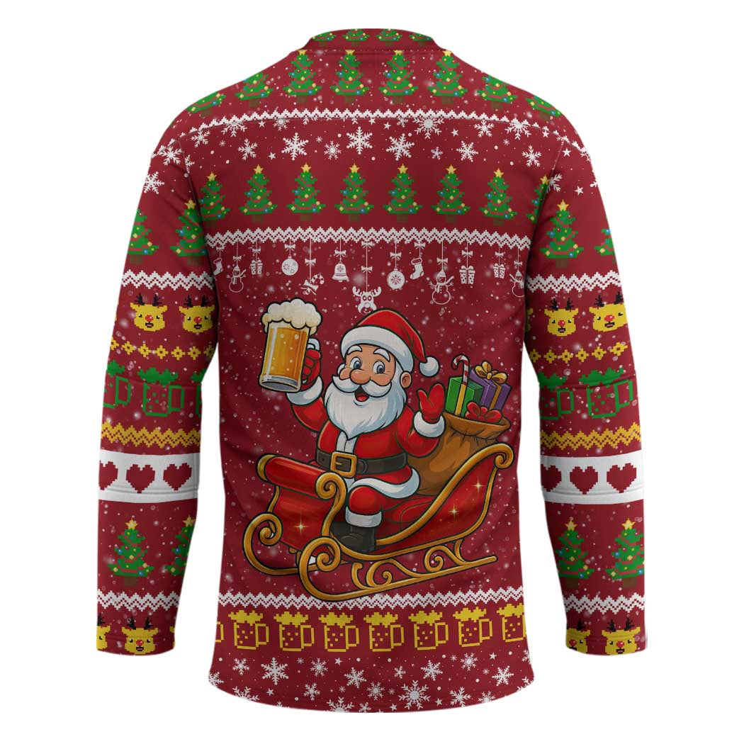 One More Night Santa Beer Christmas Hockey Jersey Xmas Holiday Patterns - Wonder Print Shop